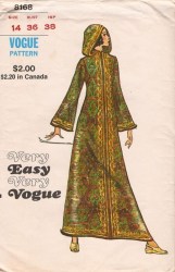 8168 VERY EASY VERY VOGUE 1972 LONG LOOSE ZIPPERED CAFTAN, HOOD PATTERN 12, 34"B